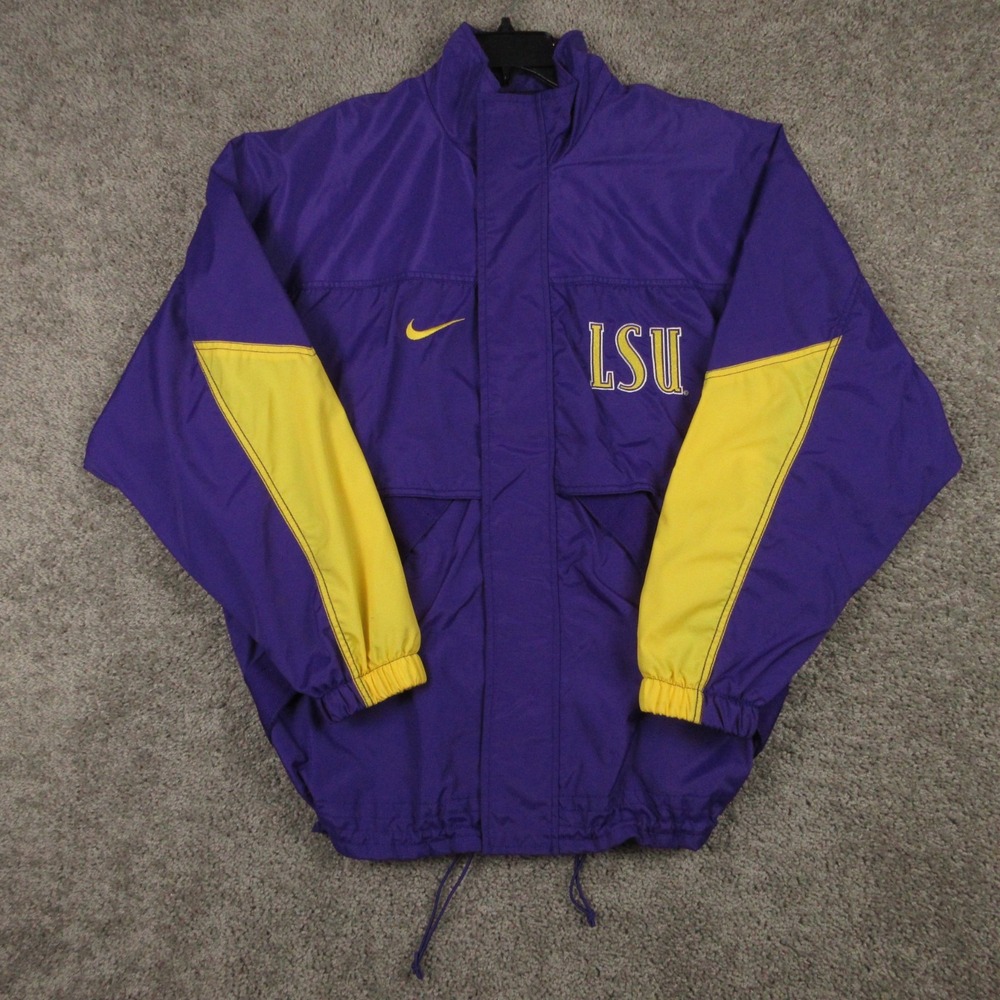 Vintage LSU Tigers Jacket Mens Large Purple Yellow Nike Team Windbreaker Warm Up